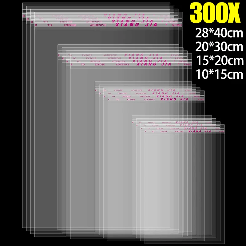 Clear Self Adhesive Bag 300/10Pcs Resealable Waterproof Gift Food Candy Pacakging OPP Plastic Bags Storage Party Favors Pouch