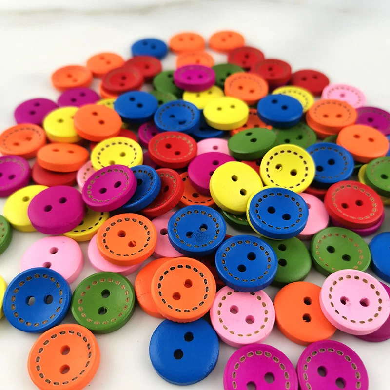 Description Picture 6 of item(100 Pcs/Pack) 2 Holes Mixed Colors Wood Buttons Maker For Craft Round Sewing Scrapbook Handwork DIY Dress Home Decoration