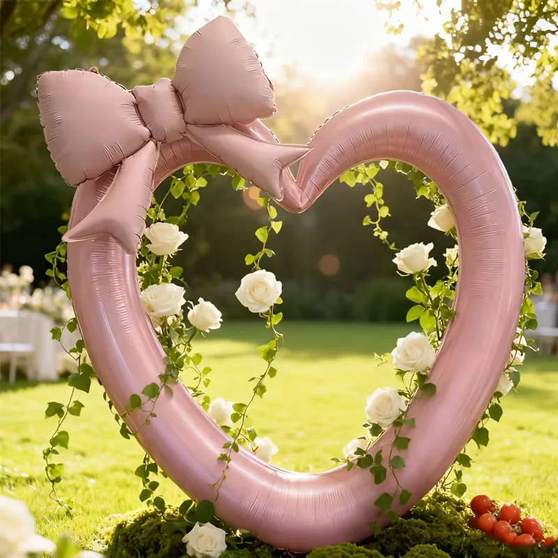 Rosa hohle herzförmige Aluminiumfolienballons und Schleifenballons, geeignet für Geburtstagsfeiern, Valentinstag, Jubiläumsdekoration.