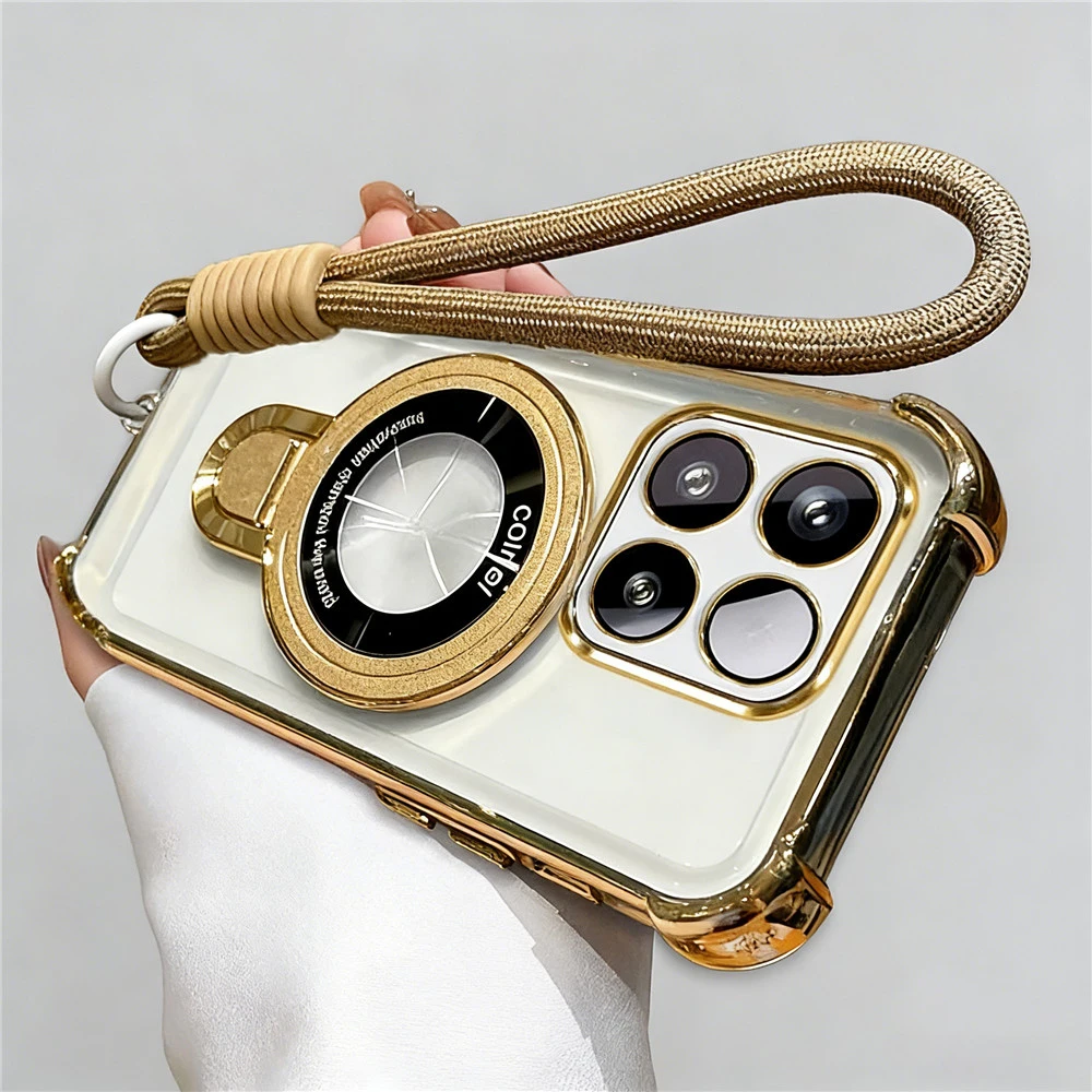 Transparent Shockproof Soft Phone Case with Rope Lanyard and Stand Feature