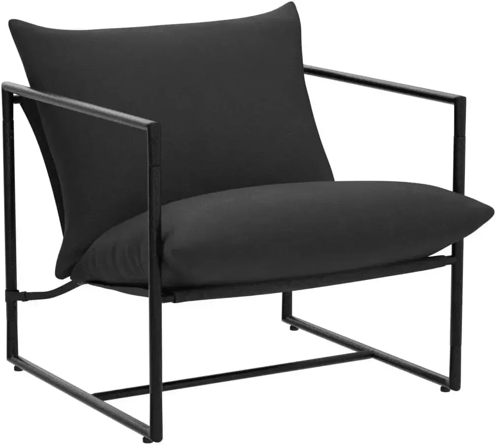 New2025-Aidan Sling Accent Chair, Metal Framed Armchair with Shredded Foam Cushioning, Black