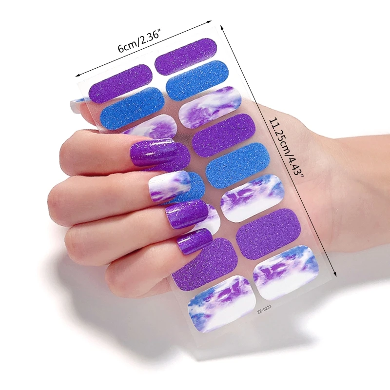 Nail Polish Strips Glitter Starry Marble Semi Cured Gel Nail Polish Strips Full Nail Wraps Nail