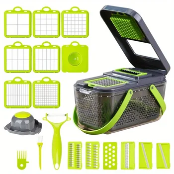 22pcs Handheld Vegetable Cutter Set  2 - in - 1 Storage & Carrying Case, Multifunctional for Shred/Slice/Flower Cuts