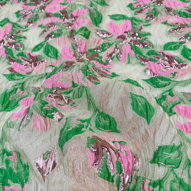 녹색 더스티 핑크 메탈릭 스레드 자카드 Organza 패브릭 여름 통기성 럭셔리 a 라인 신부 가운 맞춤 재봉 패브릭
