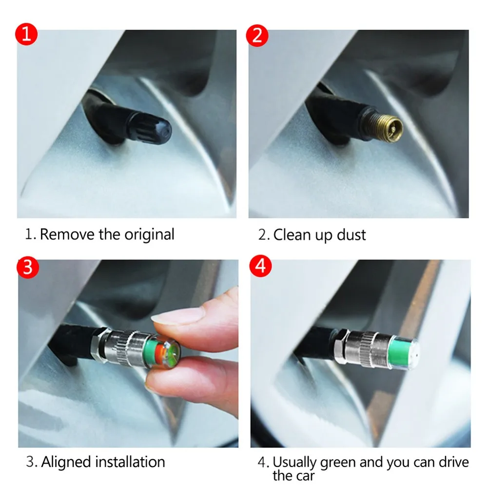 4PCS Car Tire Pressure Alarm Valve Stem Cover Sensor Indicator Tire Pressure Monitoring Cap Car Monitoring