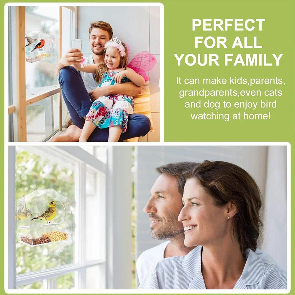 Clear Window Bird Feeder, Large Bird House for Outside with Removable Sliding Tray Birdfeeders with Drain Holes Garden Decor - Image 5