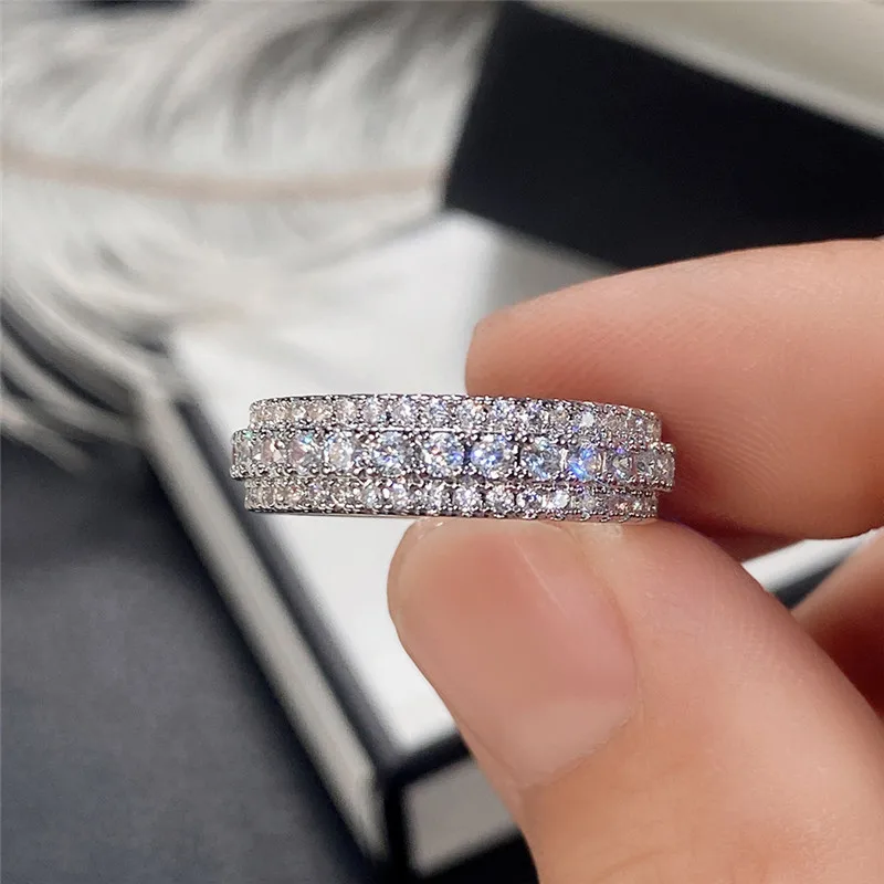 Sterling Silver Crystal Wedding Band Ring For Women Elegant Gift_voghion.com