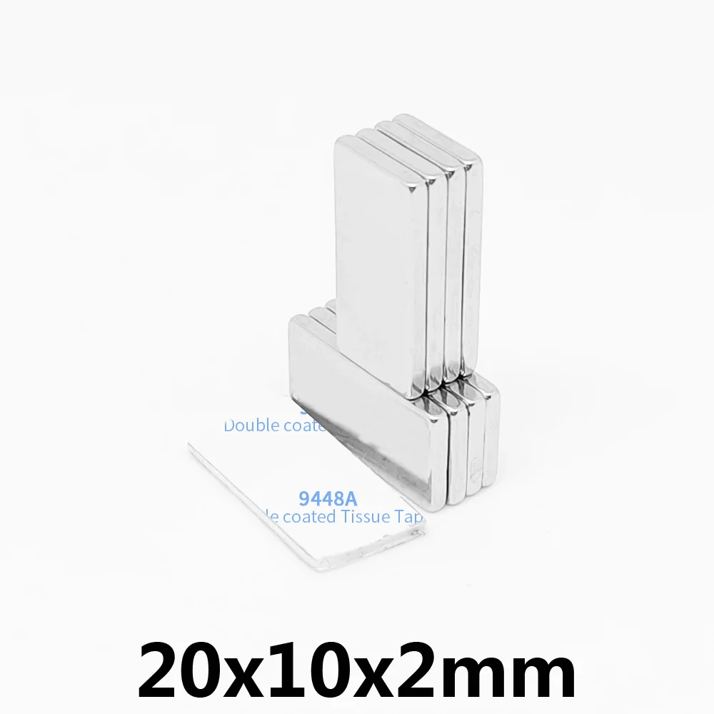 3M 양면 접착 테이프 포함 블록 검색 자석, 강력한 네오디뮴 자석, 20x10x2mm, 5, 10, 20, 50, 100, 150 개