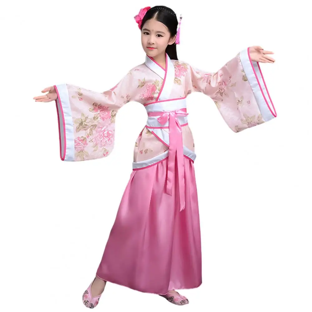 

Traditional Chinese Children Clothing Traditional Chinese Hanfu Dress for Kids Adjustable Belt Long Sleeve Stage Performance