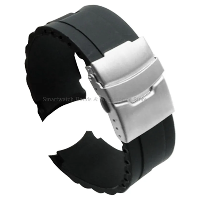 Versatile Silicone Waterproof Watch Strap with Folding Buckle and Curved Ends