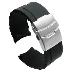 Versatile Silicone Waterproof Watch Strap with Folding Buckle and Curved Ends - 20mm (Black - Silver)