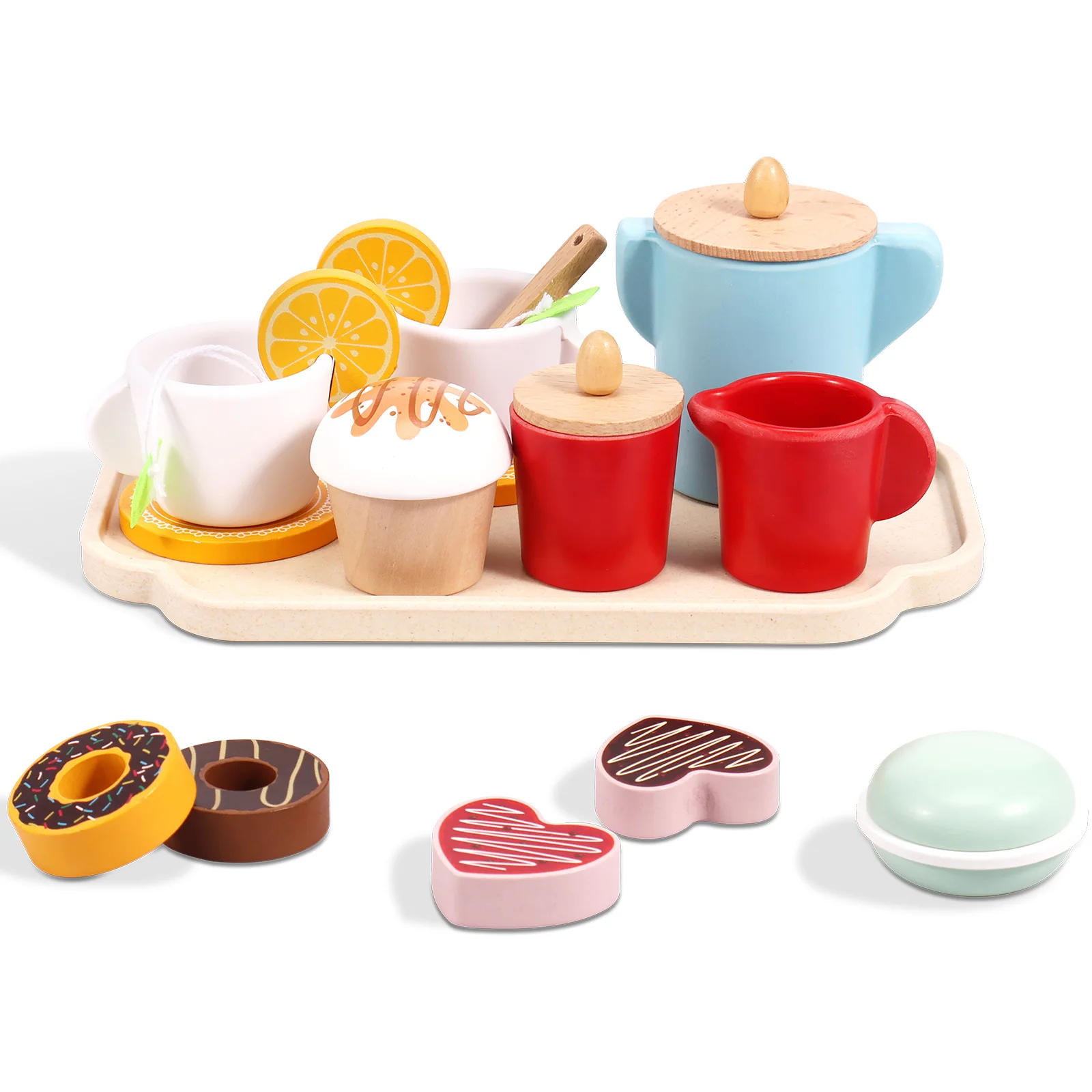 

21Pcs Wooden Tea Set for Kids Simulation Afternoon Tea Kit Creative Role Play Kids Tea Party Toy Set Interactive Children Early