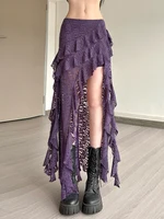 Weird Puss Tassels Women Skirts Chic Irregular Hem Multi-Layered Ruffles Lace Patchwork Summer Trend Skinny Versatile Bottoms