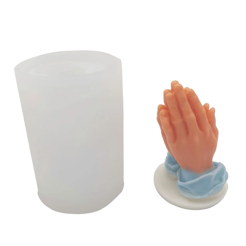 Y4QE Hands Together Prayer Candles Epoxy Resin Mold Plaster Soap Silicone Mould DIY Crafts Handmade Ornaments Home