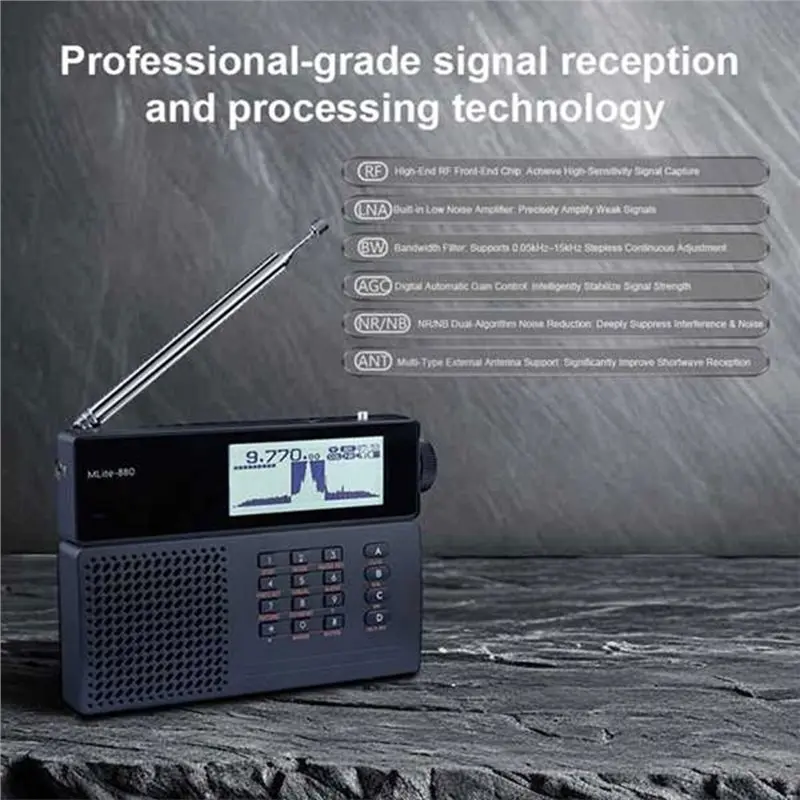 Y43A-Mlite-880 SDR 수신기(안테나 포함) DSP 라디오 SSB/AM/FM RDS 휴대용 풀 밴드 라디오 디지털 단파 라디오