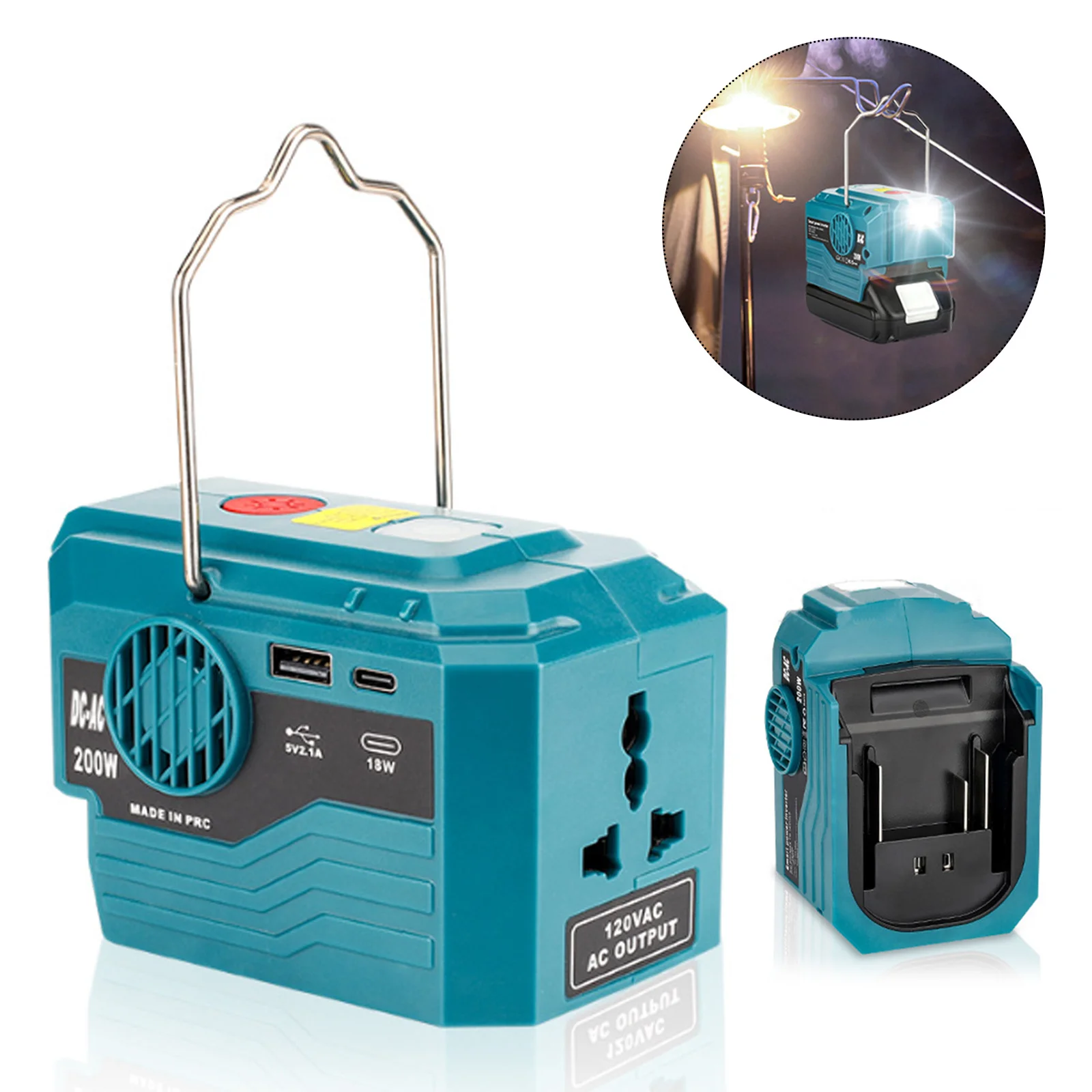 18 V USB and Type-C Output for Makita 18V Battery To AC 120V 220V 200W  Portable Power Inverter with Light