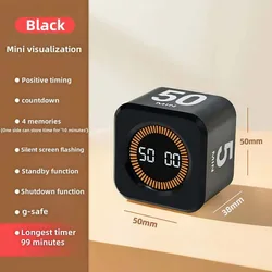 Enhanced Digital Display Visual Timer with Alarm and Custom Time Settings, Multifunctional with Gravity Sensor (Black)