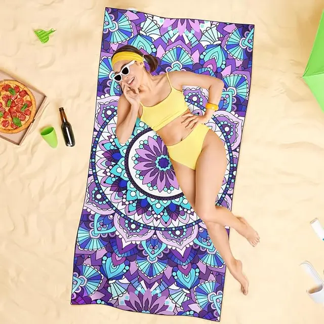 Microfiber Beach Towel Absorbent Bath towel big Quick-drying sunscreen for Adults Travel Swimming Pool Purple Flower Pattern 4