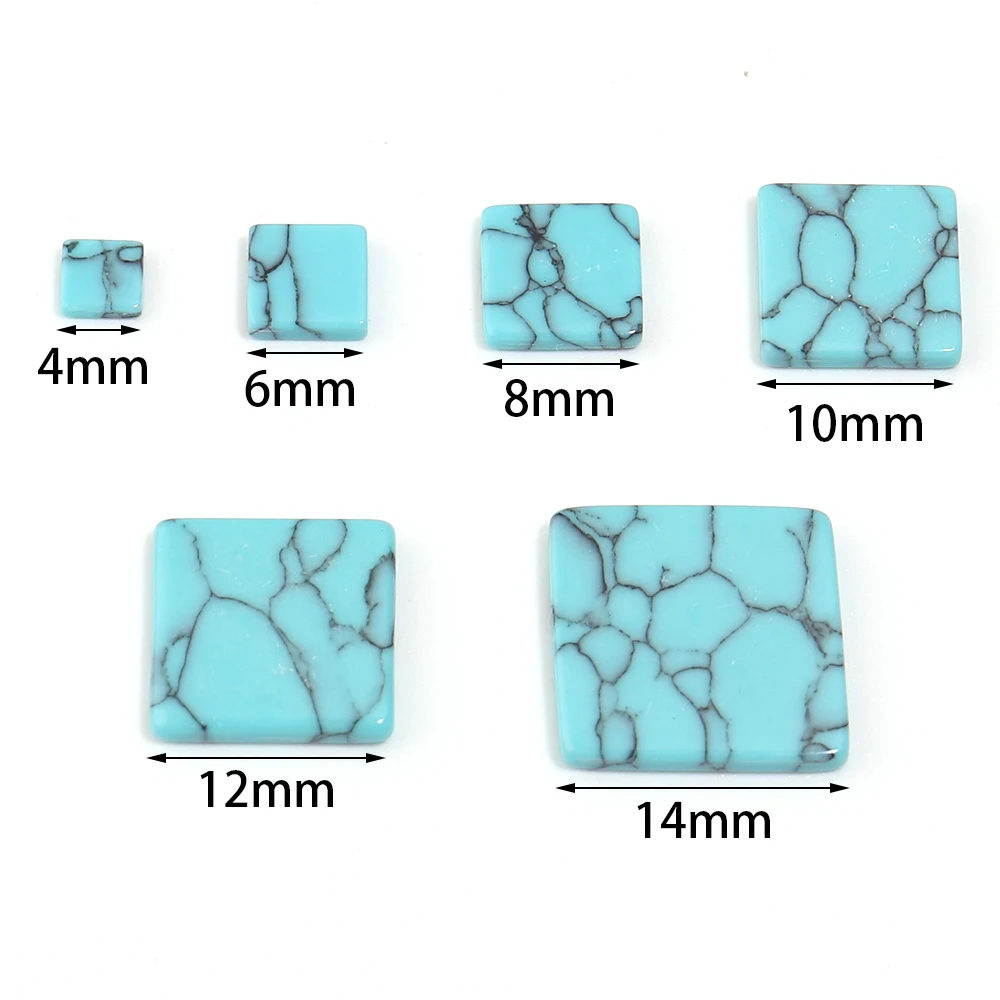 10 Stück/Lot quadratische türkisfarbene Cabochon-Perlen aus Naturstein für die Schmuckherstellung, DIY-Ring, Armband, Ohrringe, Zubehör – Detail 1