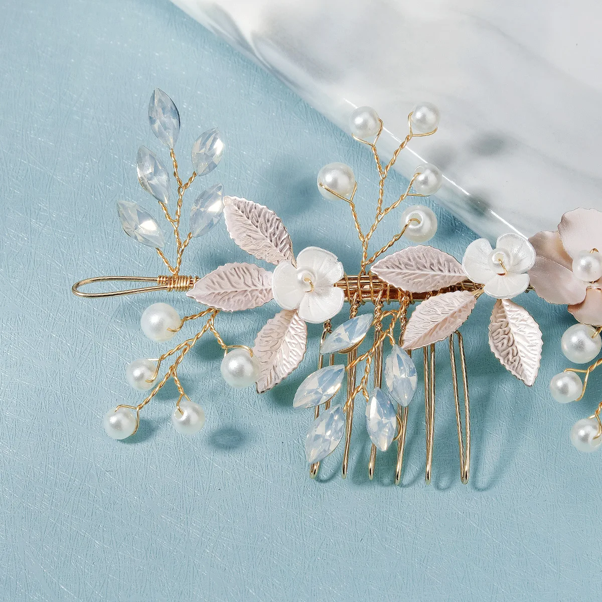 Floralbride Handmade Alloy Crystal Rhinestones Flower Leaf Bridal Hair Comb Wedding Headpiece Hair Accessories Women Jewelry