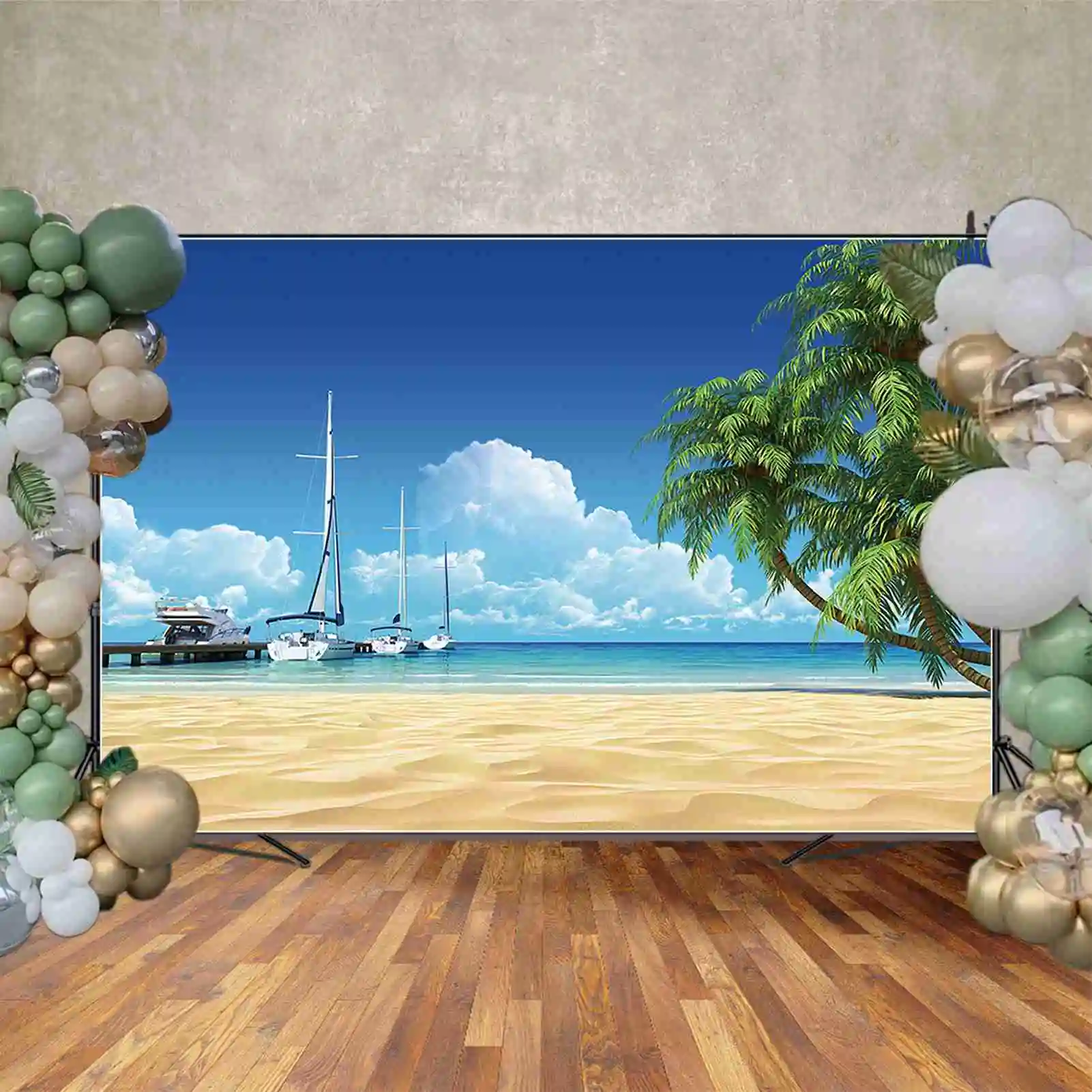 MOON.QG Blue Ocean Beach Backdrop Tropical Summer Background Ship Boat Wharf Sea Surface Holiday Decor Photography Photo Props photo backdrop