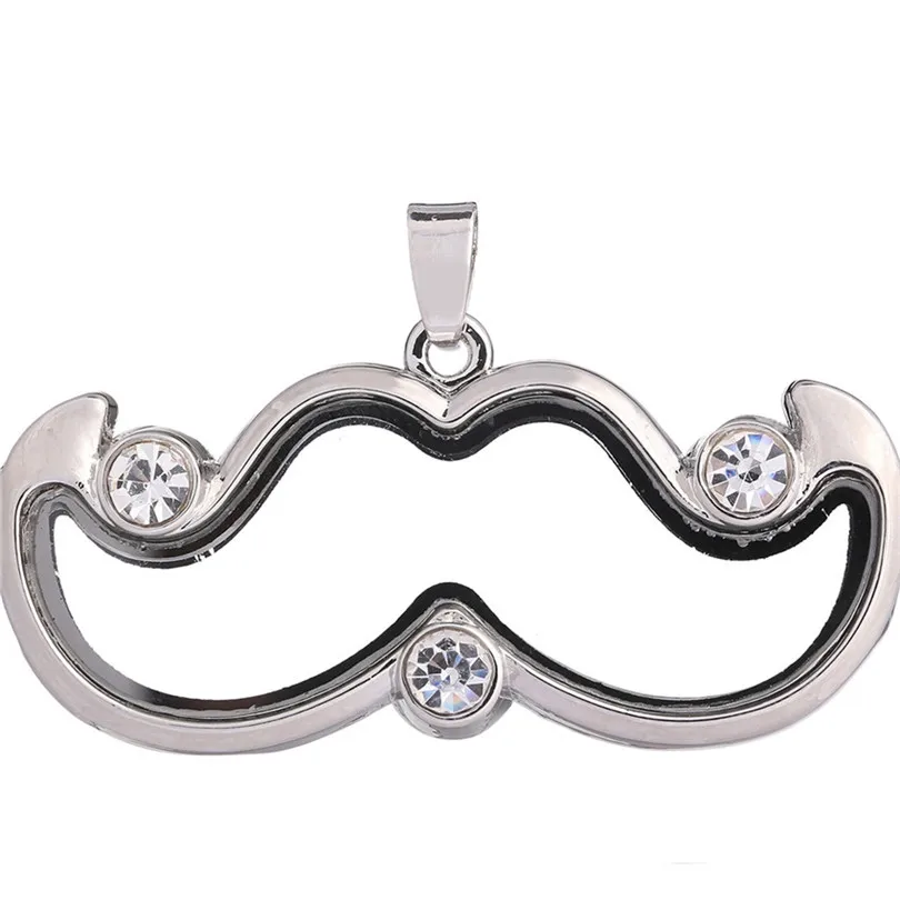 10PCS Mustache Corner Rhinestone Floating Locket Alloy Pendant Charms Jewelry Making Necklace Keychain For Women Men