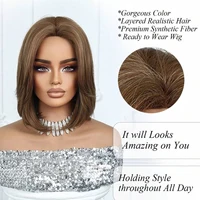 EASIHAIR – perruques synthétiques courtes et lisses pour femmes, perruques naturelles lisses brunes avec frange à huit caractères, Cosplay quotidien 2