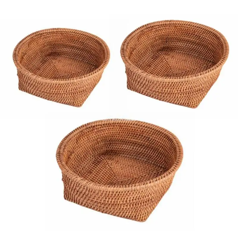 

Wicker Rattan Basket Hand Woven Bread Tray Fruit Vegetable Bowl Candy Dropship