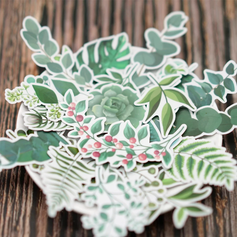 

50 Pieces Leaf Plants Stickers Pack Watercolor Decals for Handbook, Water Bottle, Laptop, Scrapbook, Journaling