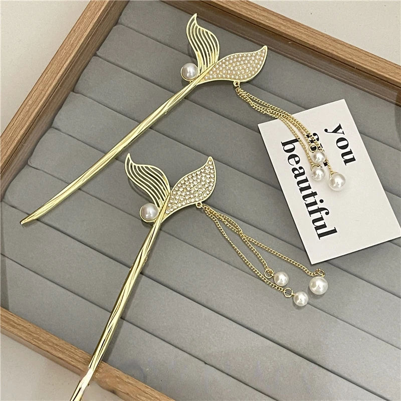 

Шпилька для волос HEALLOR с кисточкой «рыбий хвост», классическая элегантная шпилька для волос, китайская ретро-шпилька с жемчужинами, конфетная шпилька для волос для девушек