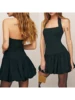 Women Sleeveless Mini Dress Casual Summer Bubble Hem Backless Halter Neck Party Dress for Beach Club Streetwear 3
