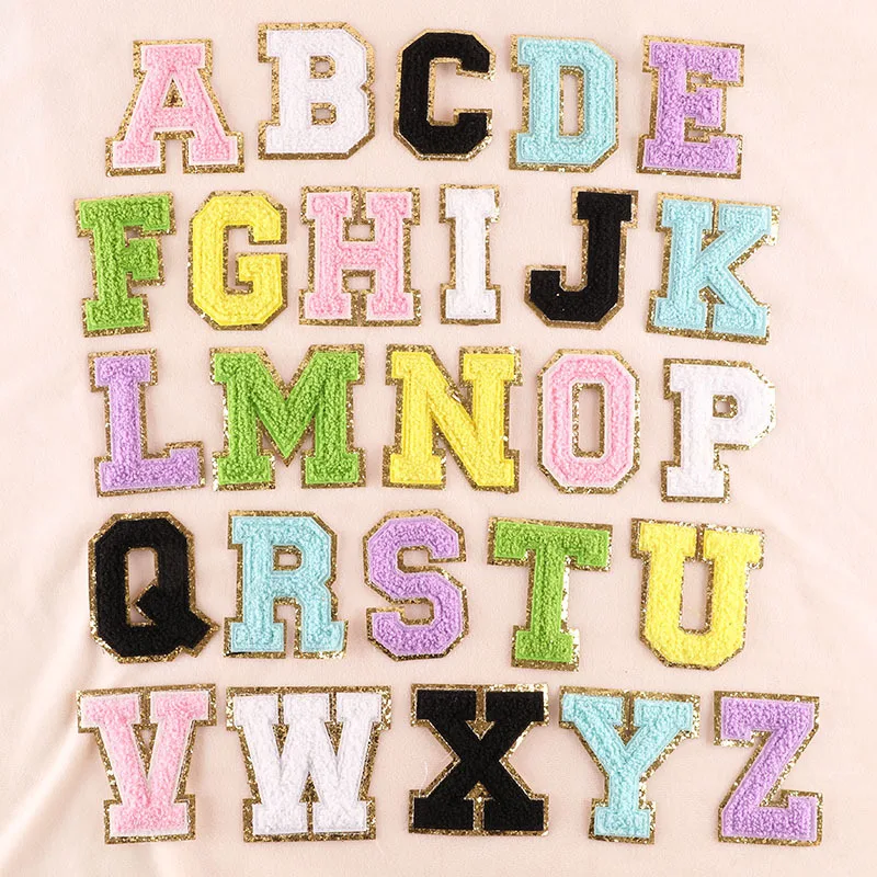5.5CM Chenille Letter Patches Iron on For Cloth Towel Embroidered Felt Alphabet Sequins Heat-adhesive Applique for DIY Accessory chenille sticker patch