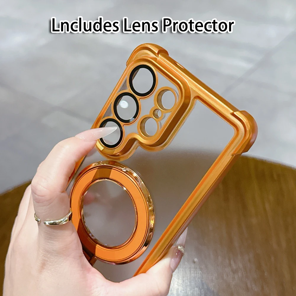 Transparent Electroplated Magnetic Bracket Case with Lens Protector Cover