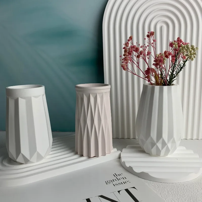 Faceted Vase Silicone Mold Concrete Flower Vase Mold Geometric Plaster Cement Molds Epoxy Resin Art Mould Home Decor