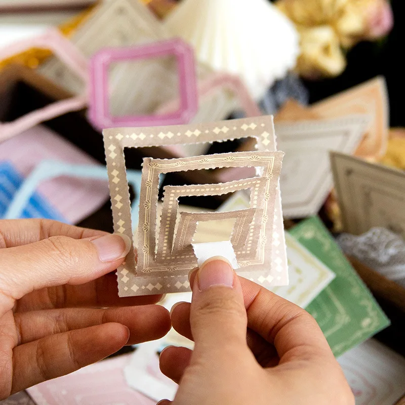 Retro Tearable Frame Memo Pad Material Paper Junk Journal Planner Scrapbooking Vintage Frame Decorative Collage DIY Craft Paper