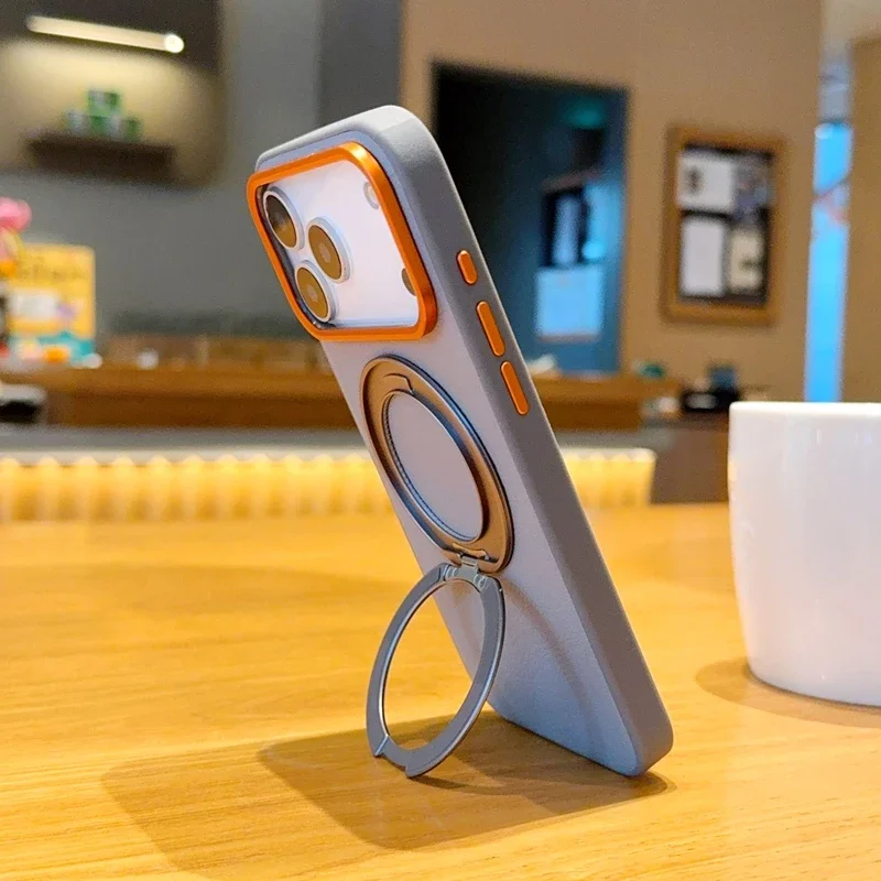 Magnetic Luxury PU Leather Case with Rotatable Ring Stand and Anti-Fall Protection
