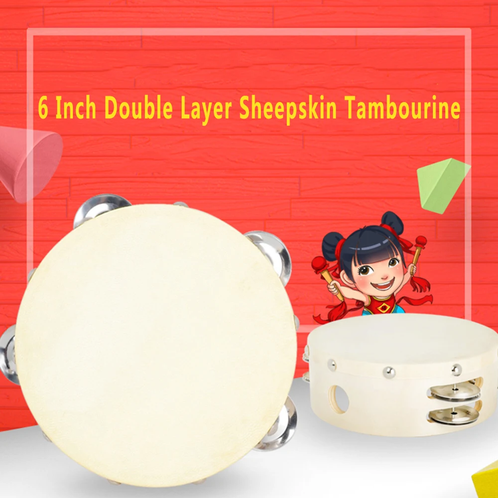 M MBAT 6 Inch Tambourine Hand Held Drums Toys Double Layer Sheepskin Tambourine Percussion Instrument For Party Kids Games