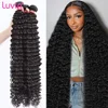 Luvin 30 32 36 40 Inch Deep Wave Human Hair Bundles Brazilian Remy Unprocessed Weaving Curly Hair Bundles Weave Extensions Deals 1