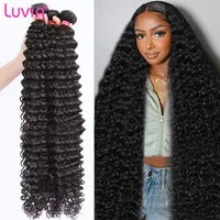 Luvin 30 32 36 40 Inch Deep Wave Human Hair Bundles Brazilian Remy Unprocessed Weaving Curly Hair Bundles Weave Extensions Deals 1