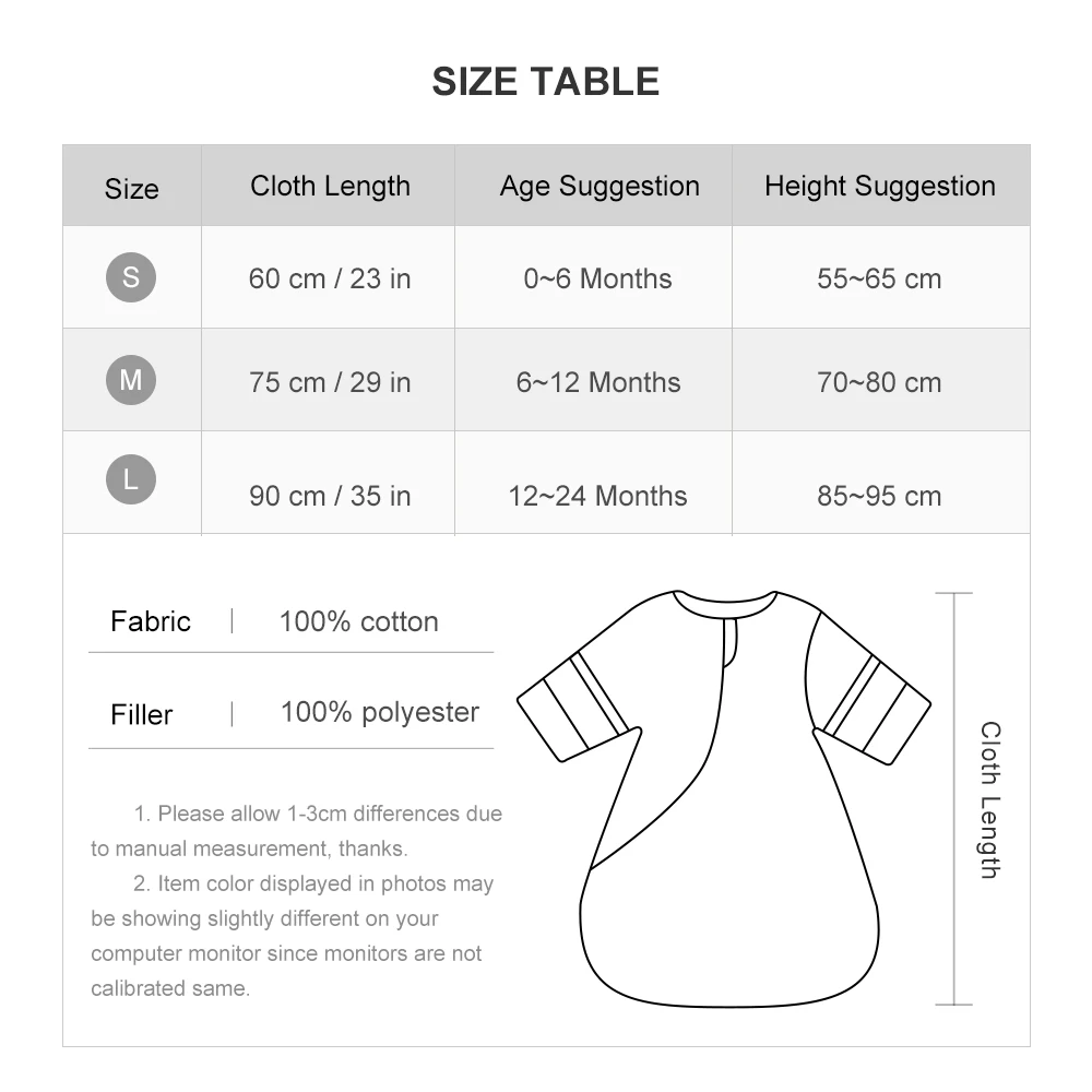 Sleeping Bag For Babies 0-24Months Thicker Winter Sleep Sack Removable Sleeves Kids Anti-Kick Prevent Cold Baby Blanket 3.5Tog 6