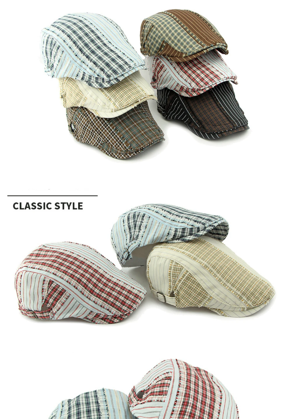 HT4726 Männer Frauen Berets Vintage Plaid Künstler Maler Baskenmütze Hut Neue Frühling Sommer Ivy Flache Kappe Männlich Weiblich Einstellbare Baskenmütze Kappe – Detail 2