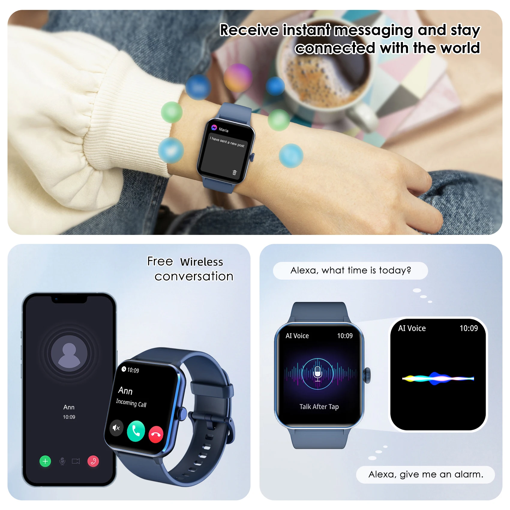 Baolubao New Smart Watch Bluetooth Answer/Dial Messages Reminder Fitness Tracking Watch 100+Sports Modes Voice Assistant