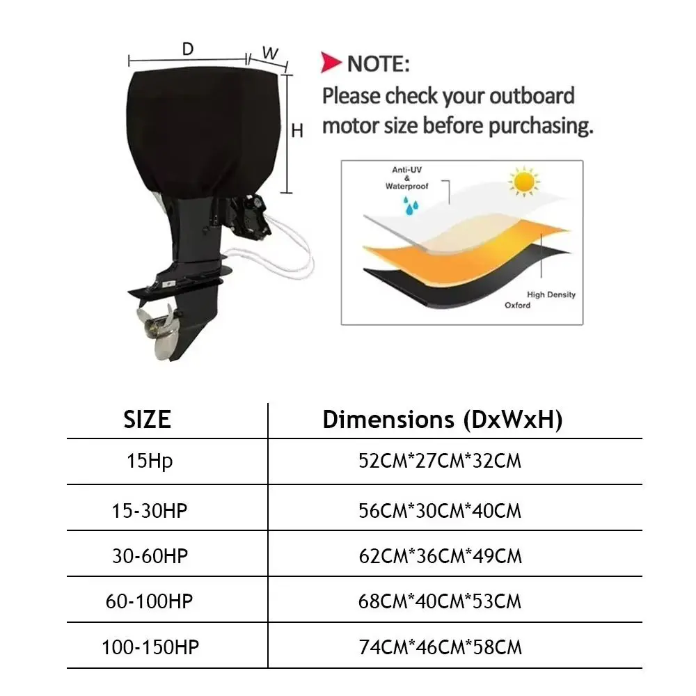 New 15-150HP Full Outboard Engine Cover Anti-scratch Sun Protection Paddle Hoist Cover 210D Oxford Cloth Waterproof Cover
