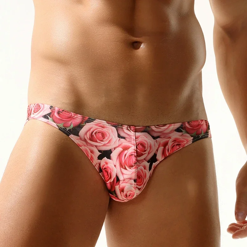 Sexy Rose Bikini Underwear Men Briefs Low Waist Swimwear Man Swimsuit Swim Wear Swimming Trunks Slip Beach Bathing Suit Wear