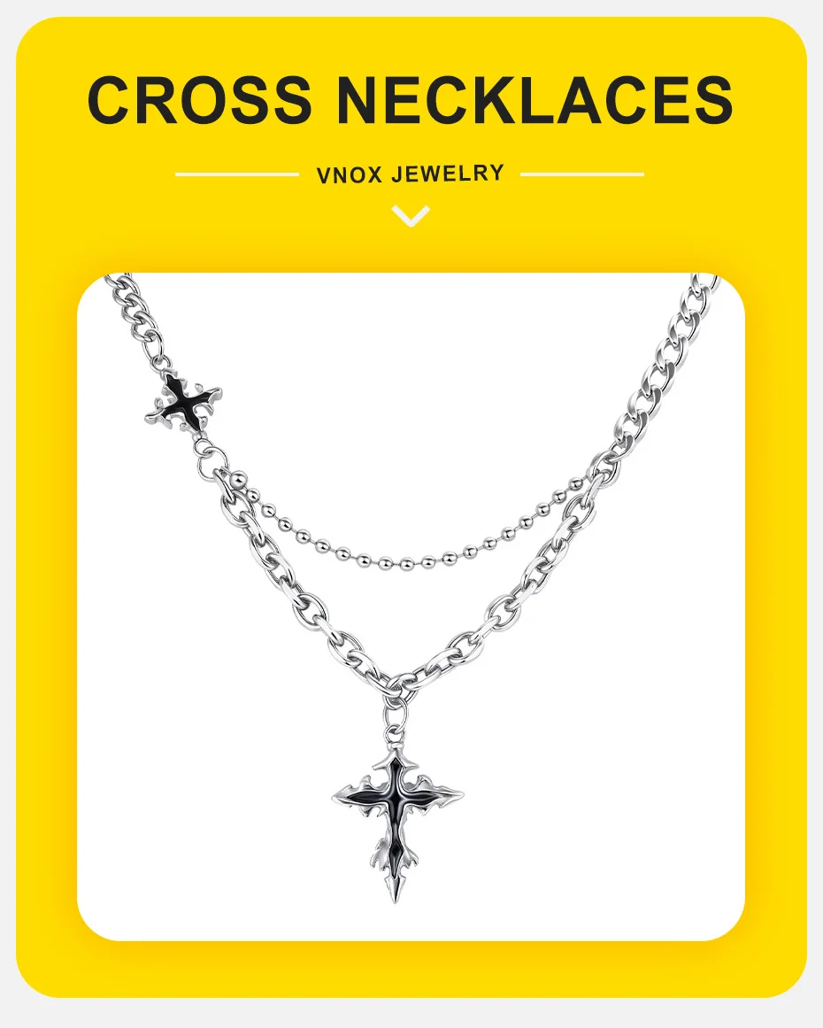 Vnox Flüssige Lava-förmige Kreuz-Halsketten für Männer und Frauen, Gothic Hiphop kubanischer Kettenkragen, schwarzer dunkler Kreuz-Anhänger-Schmuck – Detail 2