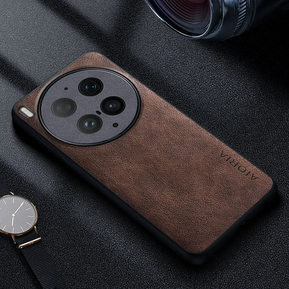 Premium Luxury PU Leather Phone Case - Retro Business Style Solid Color Cover
