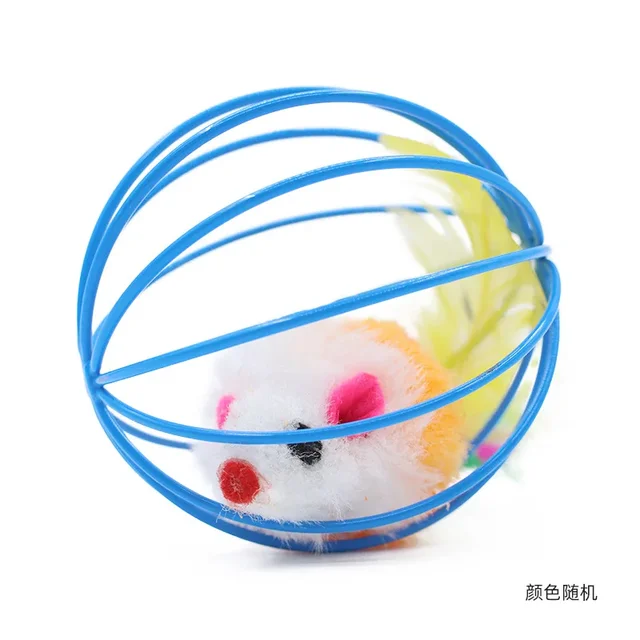 Funny Feather Mice Ball Cage For Kitten Creative Playing Toys Pet Products Play Cat Mouse Toy игрушки для кошек 5
