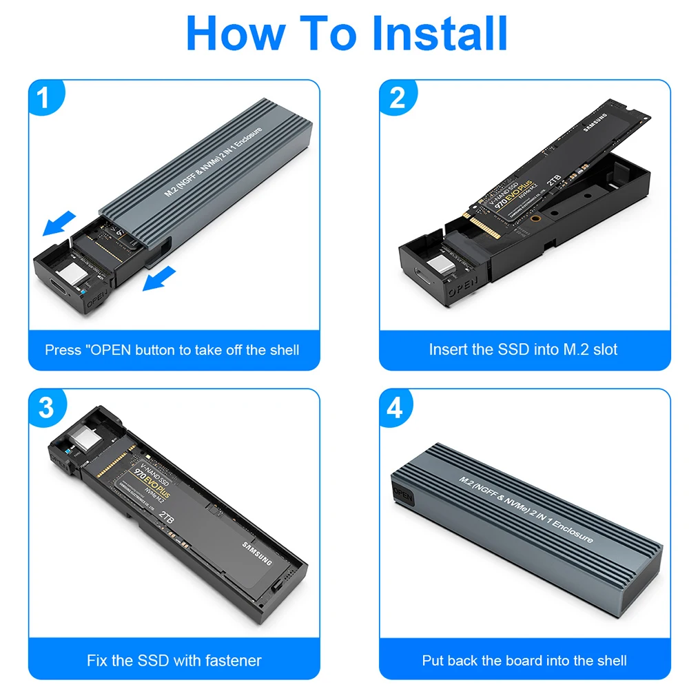 Dual Protocol M.2 SSD Case for M2 NVMe NGFF SATA SSD Disk for PCIE M Key B+M Key USB C 10Gbps Hard Drive Enclosure Box Adapter external hard drive case ssd enclosure hard drive enclosure external hard drive box hdd case enclosure