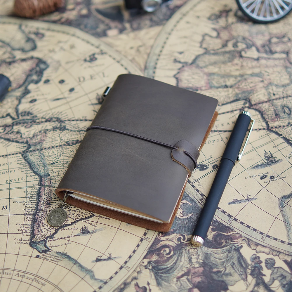 1pc Handmade Genuine Leather Notebook - Vintage Cowhide Sketchbook for Travelers and Artists 4