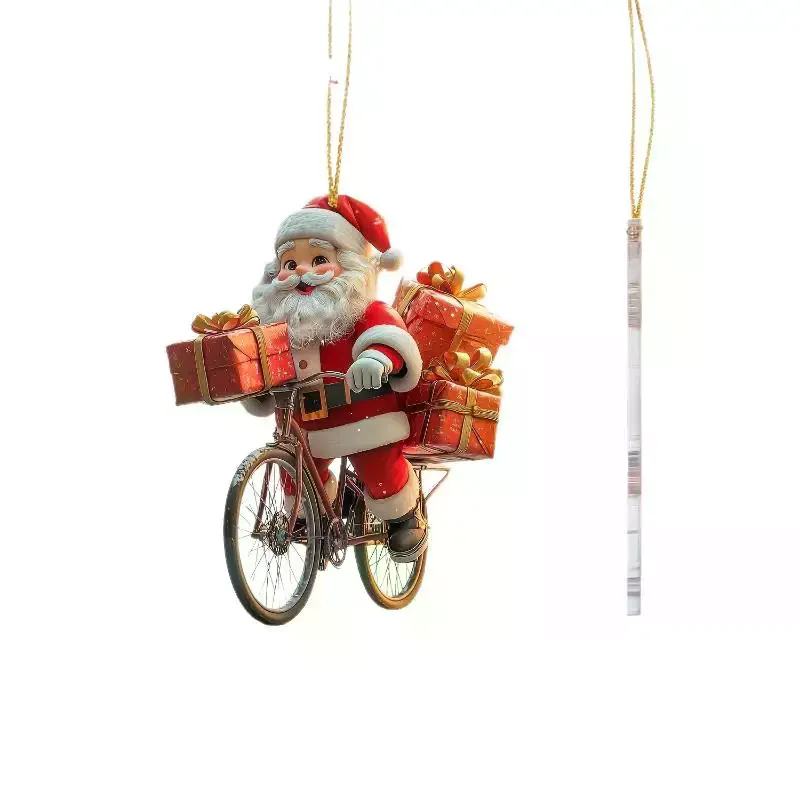 2d Acrylic Winter Decorative Hanging Cartoon Santa Claus Bicycle Gifts Christmas Pendants Christmas Tree Decoration